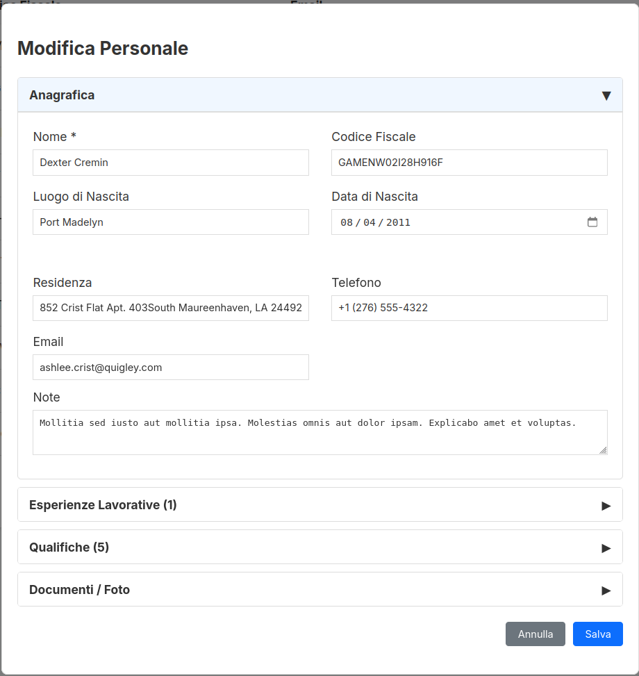 Anagrafica Personale